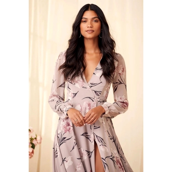 LAST ONE! Plus Size AYLA Dusty Purple Floral Wrap Maxi Dress - Picture 4 of 4